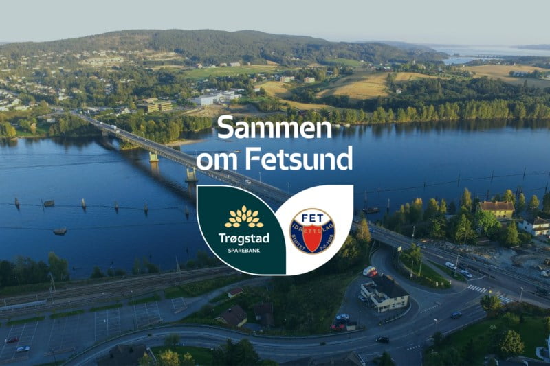 Bro i Fetsund, med logoene til Trøgstad Sparebank og FET IL